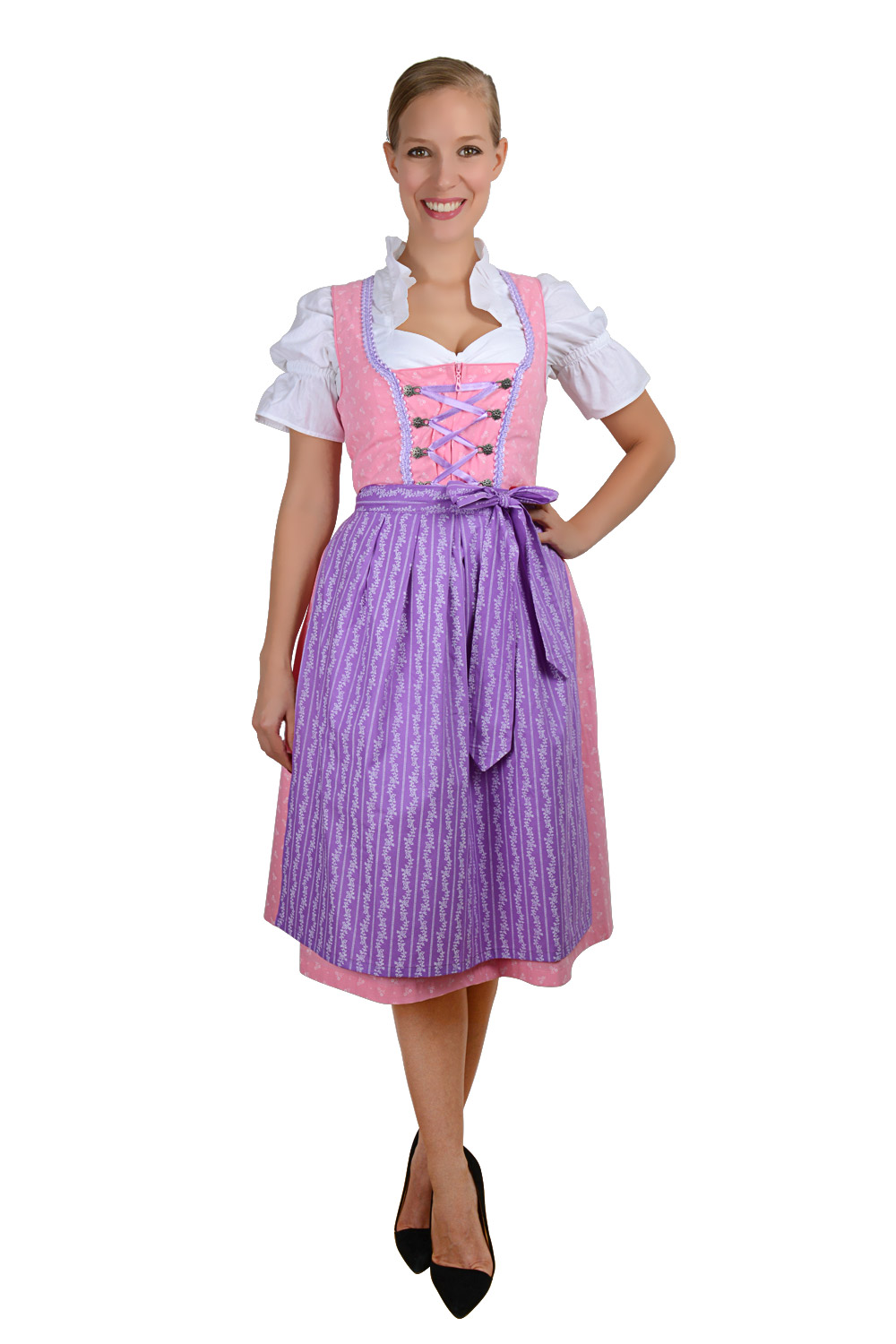 Midi Dirndl rosa flieder mit weißen Streublümchen