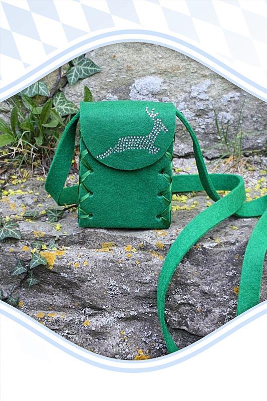 Mini Dirndltasche Filz dunkelgrün Hirsch