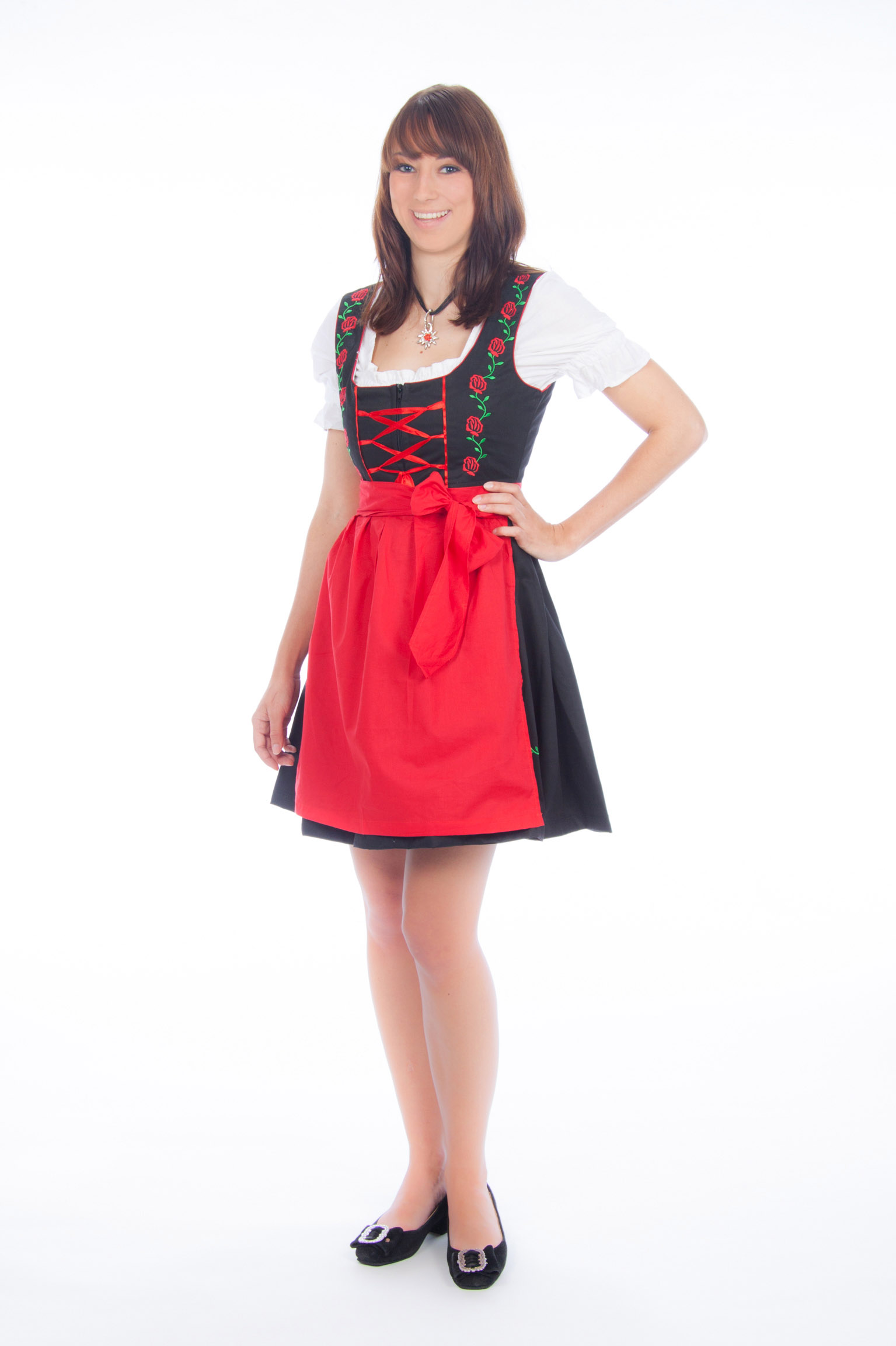 Mini Dirndl 3-teilig schwarz rot Rosen 