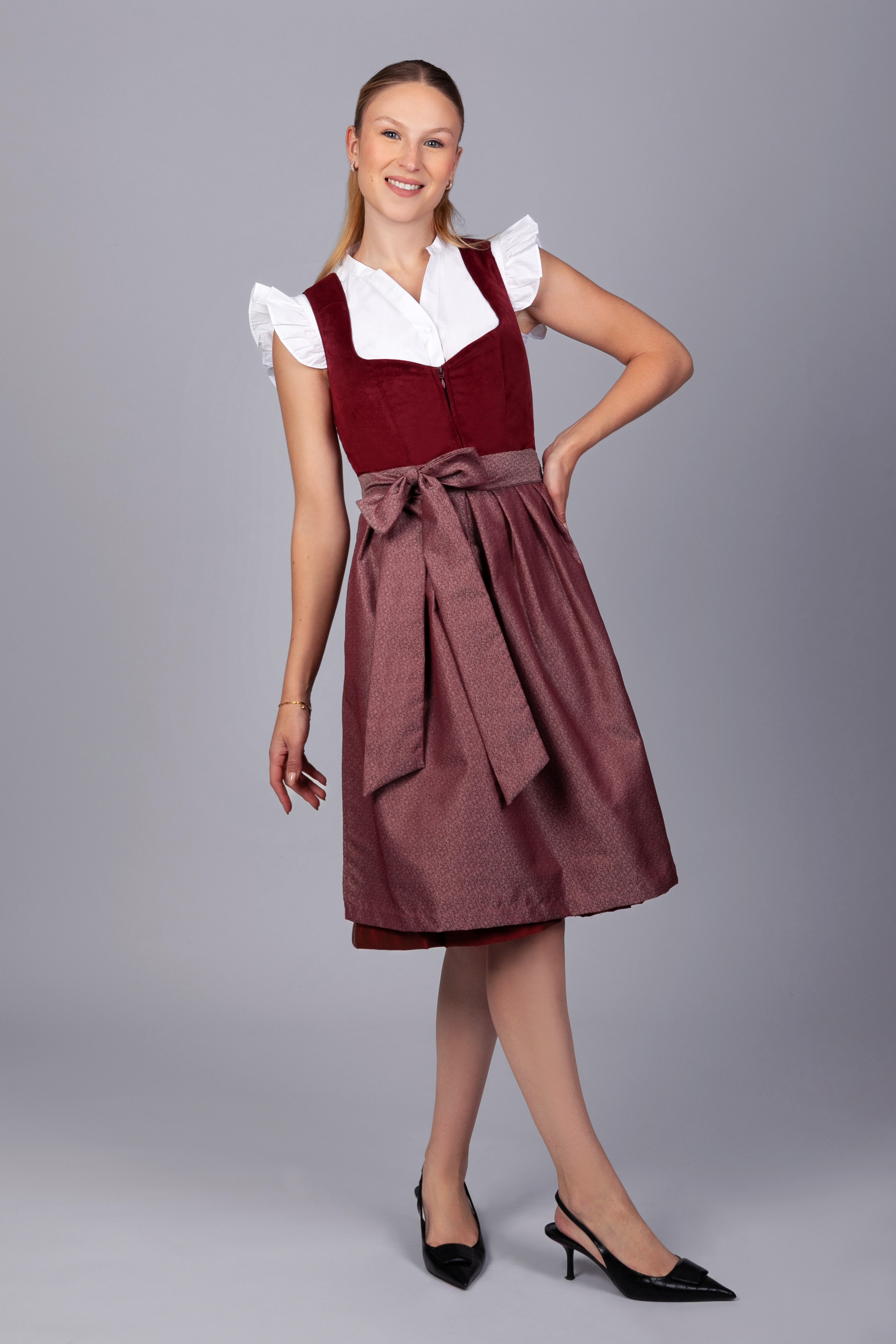 Midi Dirndl Luise Samt Rot