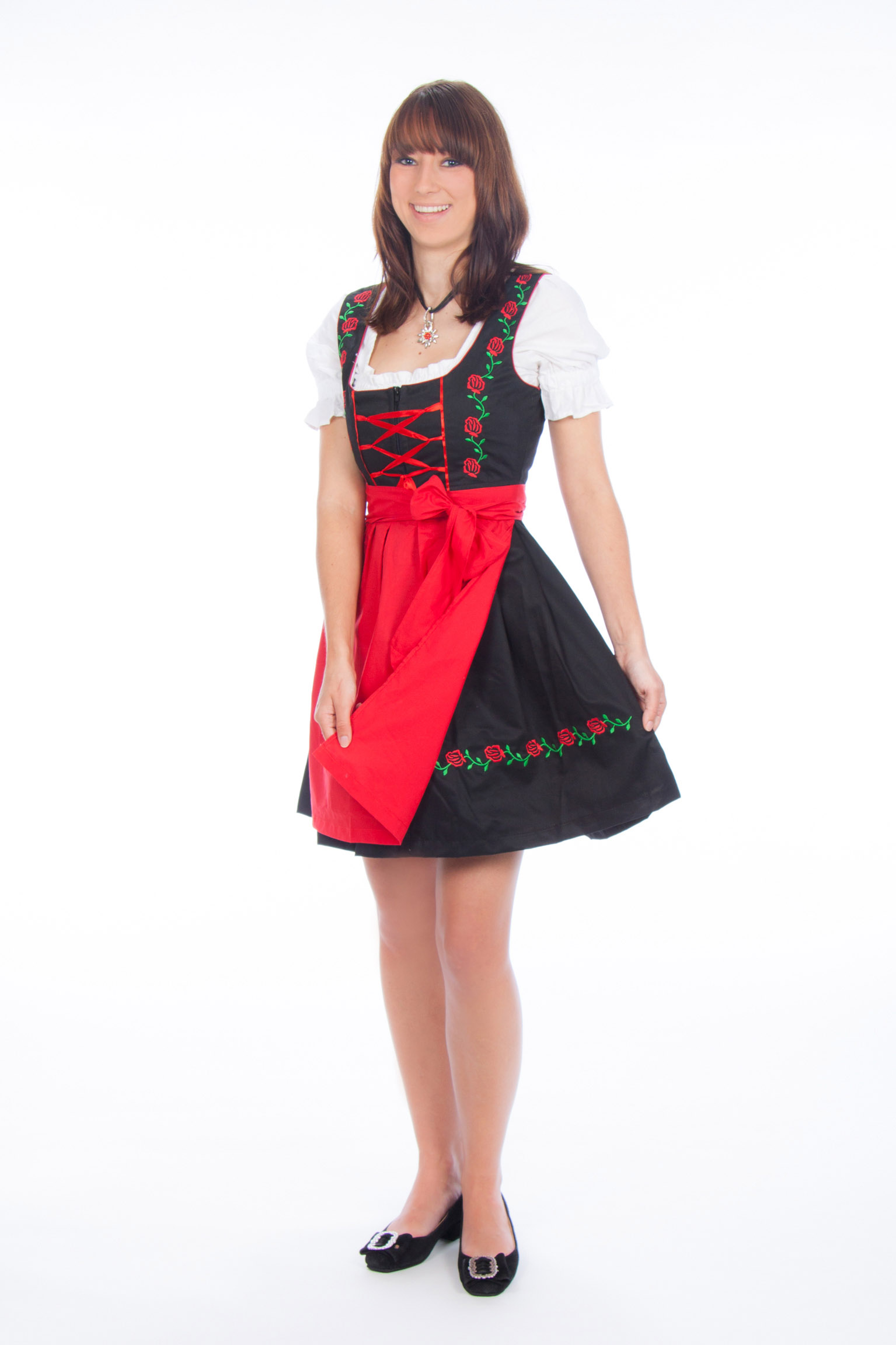 Mini Dirndl 3-teilig schwarz rot Rosen 