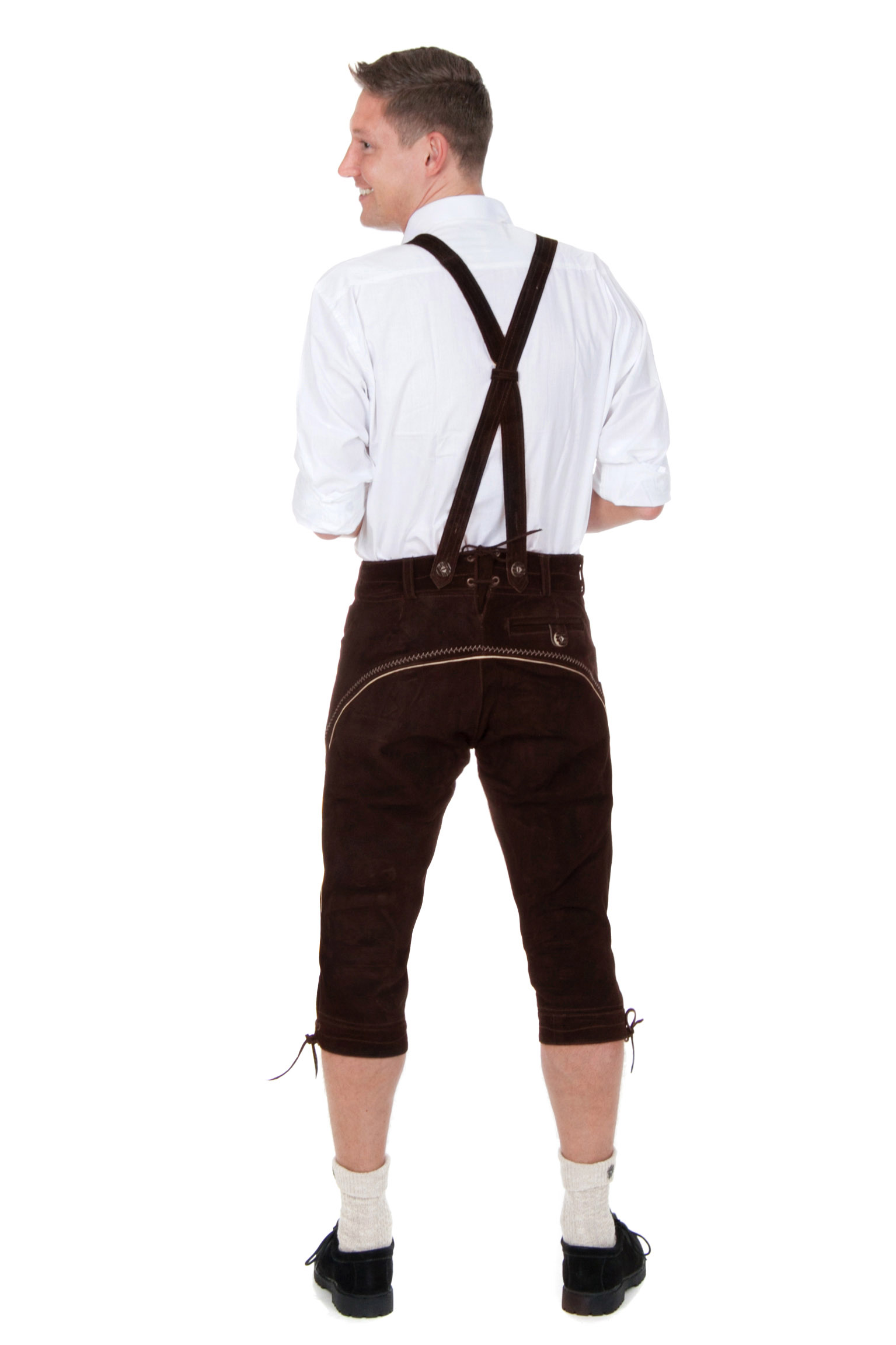 Trachtenlederhose Kniebundhose Hirsch dunkelbraun