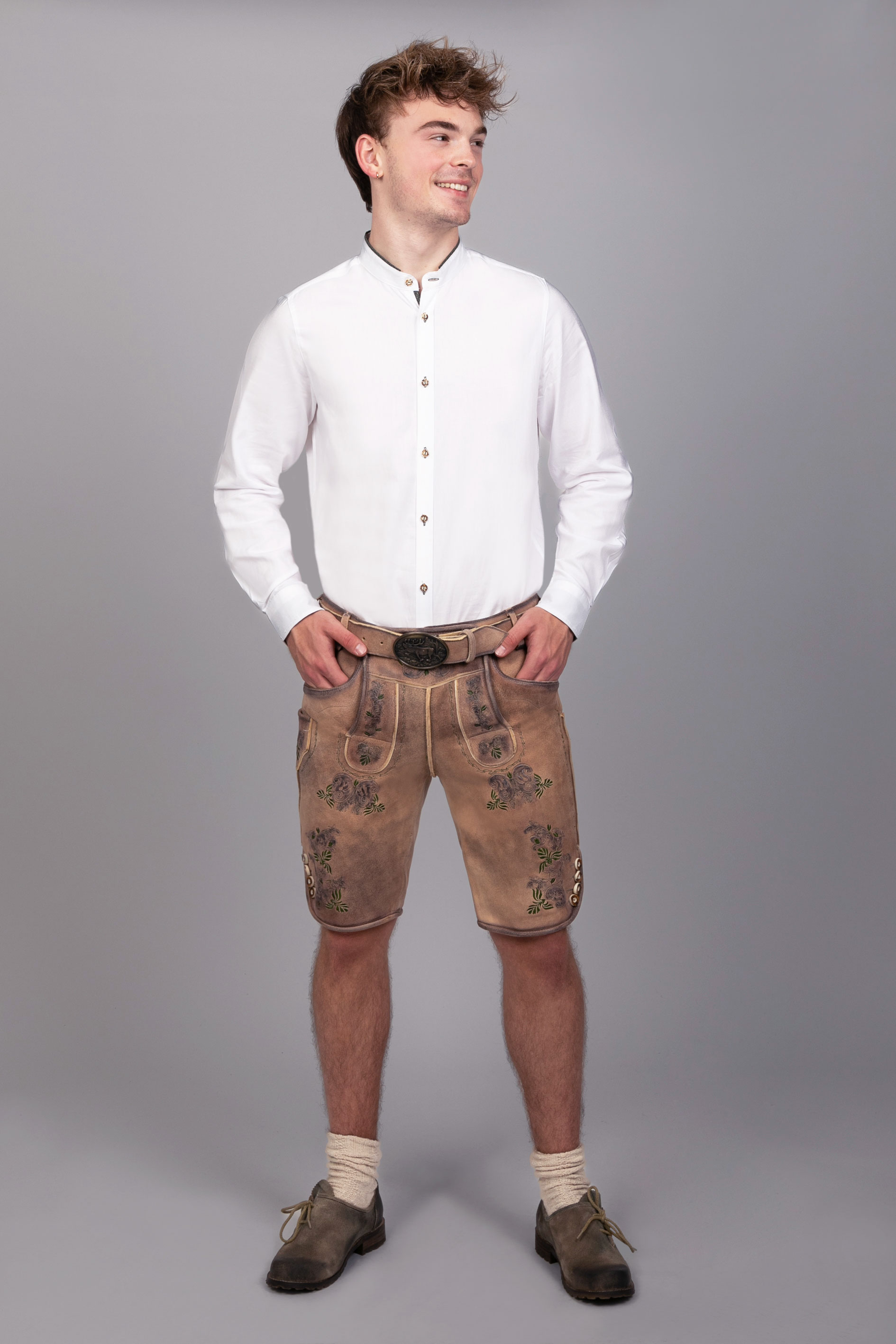 Kurze Wildbock Lederhose Peter grün sämisch