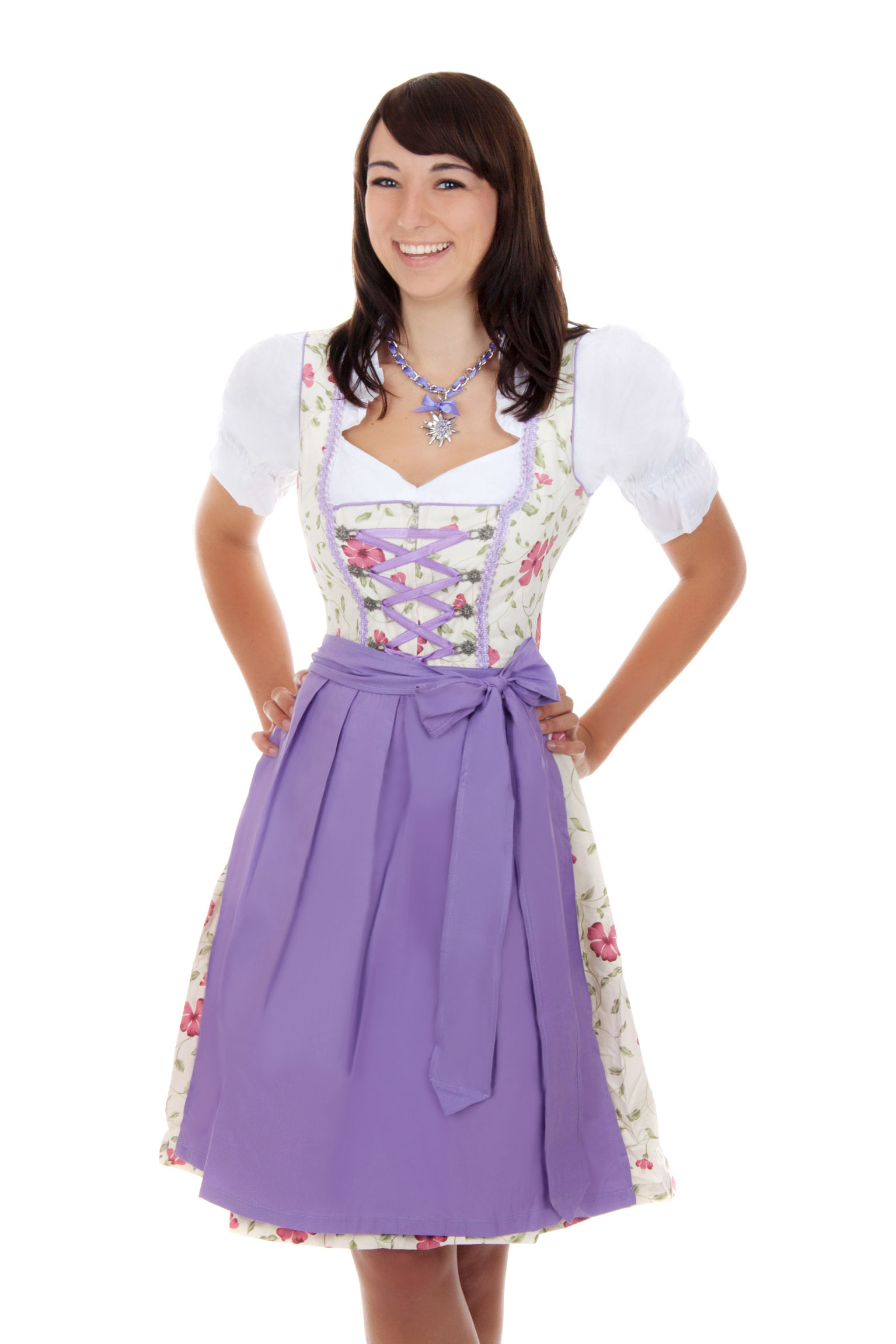 Mini Dirndl Blumen weiß lila