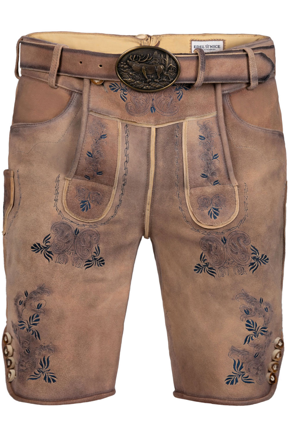 Kurze Wildbock Lederhose Peter blau sämisch