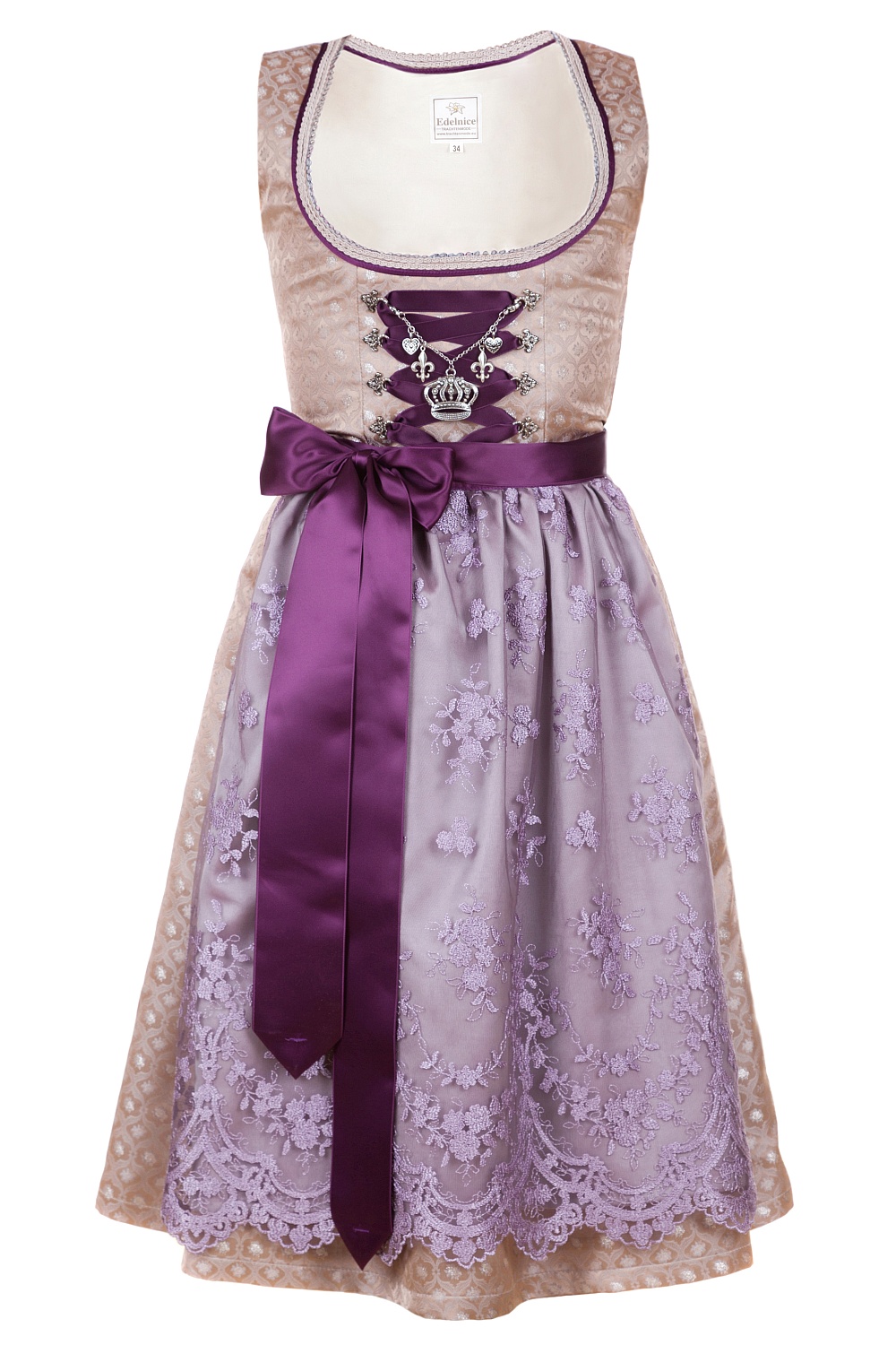 Midi Dirndl 2-teilig gold Brokat 