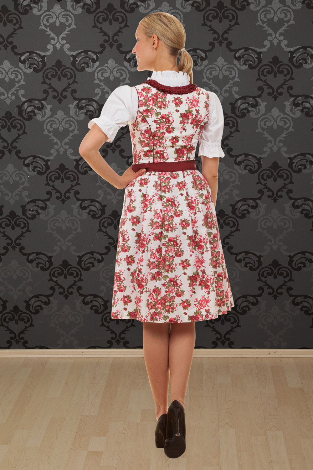 Midi Dirndl Estefania Blumen rot