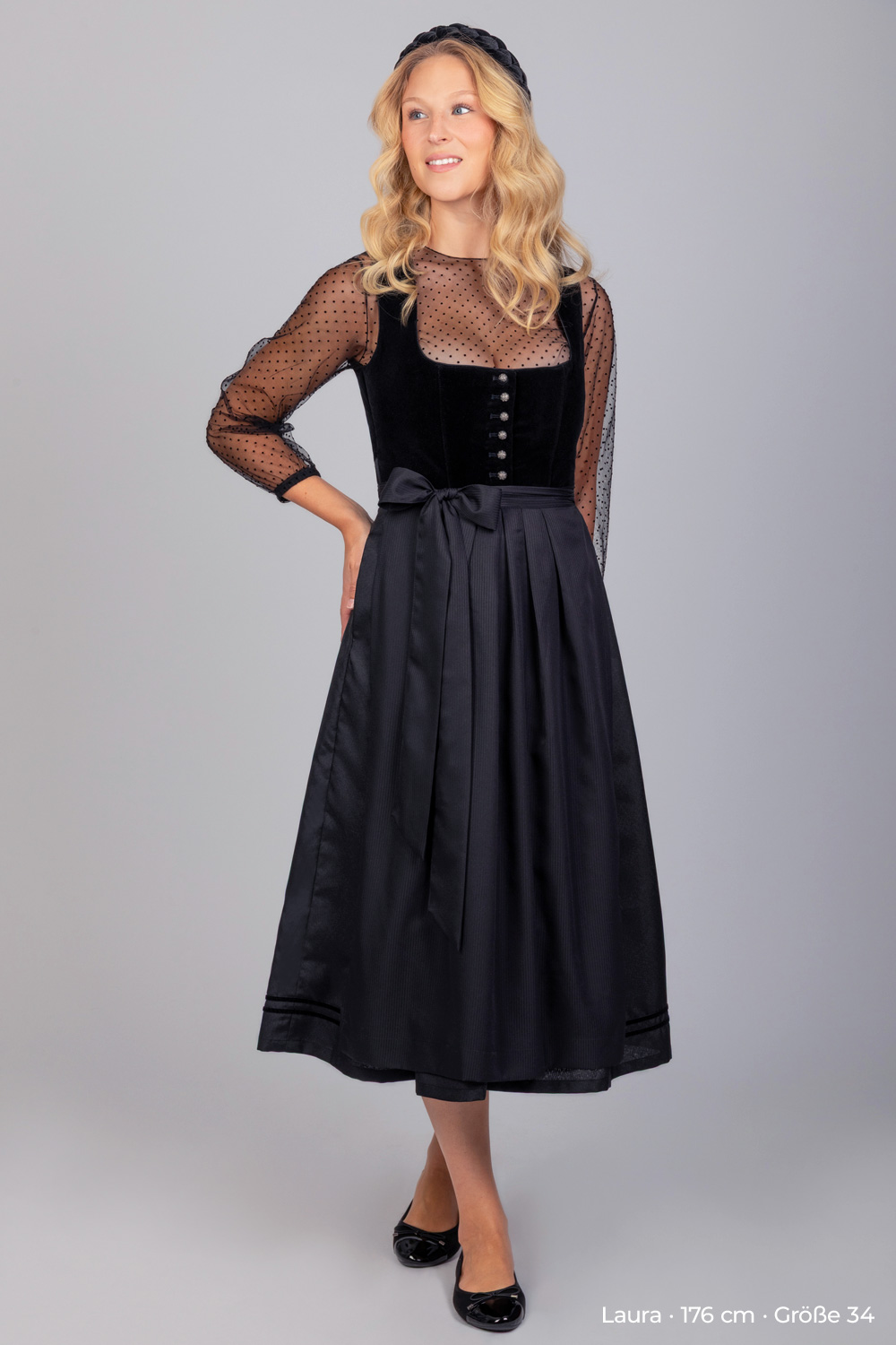Langes Dirndl Irene Samt Schwarz