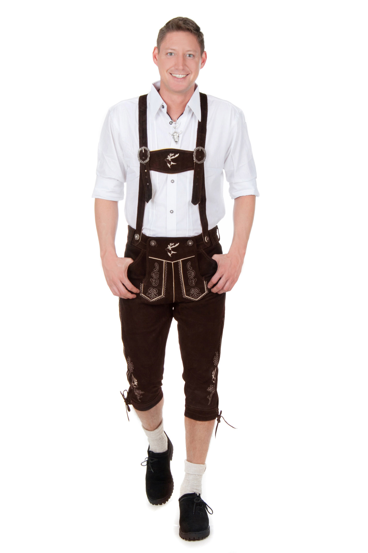 Trachtenlederhose Kniebundhose Hirsch dunkelbraun