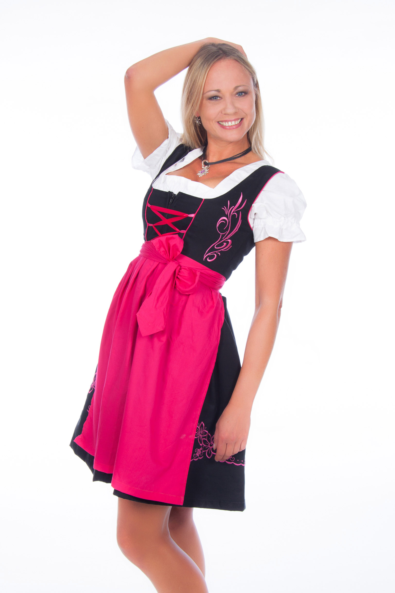 Mini Dirndl 3-teilig schwarz pink