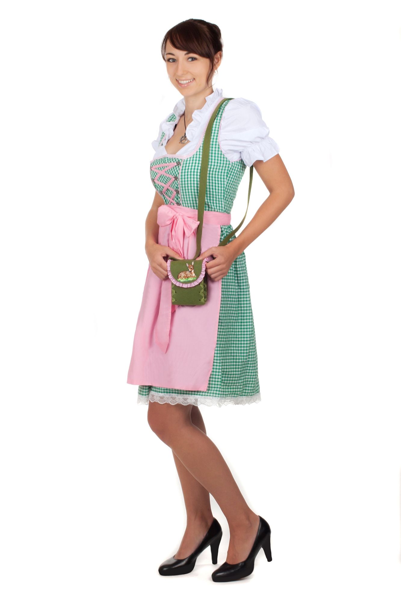 Midi Dirndl grün kariert rosa