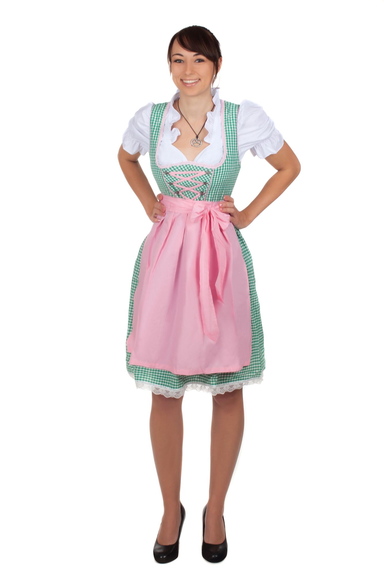 Midi Dirndl grün kariert rosa