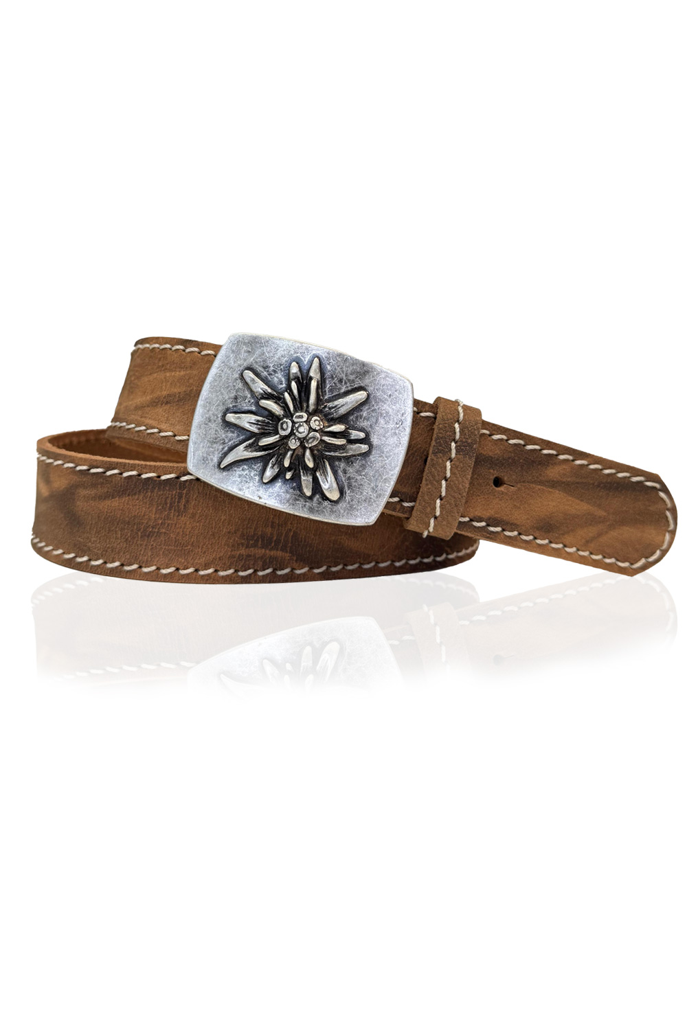 Trachten Gürtel Edelweiß cognac braun