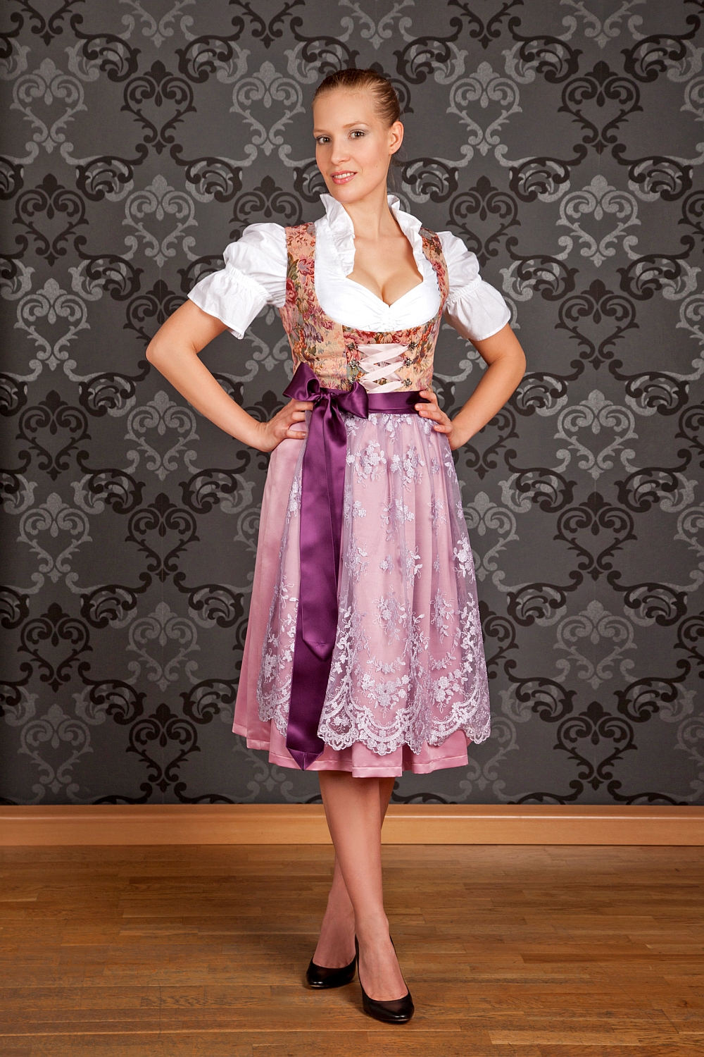 Midi Dirndl Made in Germany Rosenprinzessin lila rosé