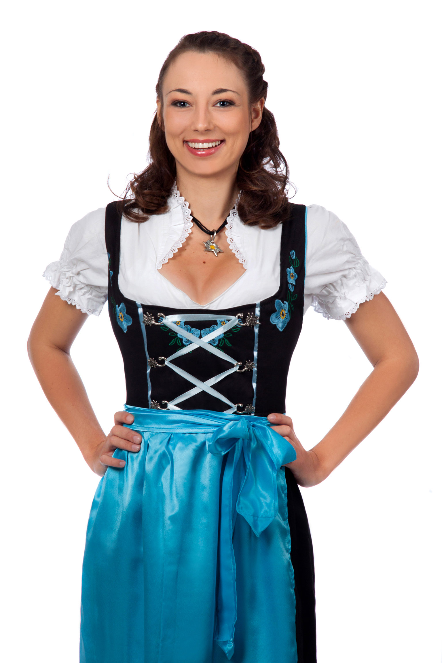 Langes Dirndl 3-teilig Trachtenkleid schwarz blau