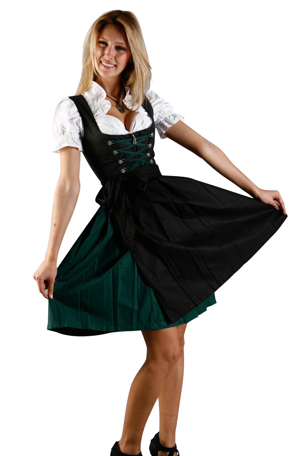 Nostalgisches Mini Dirndl grün schwarz