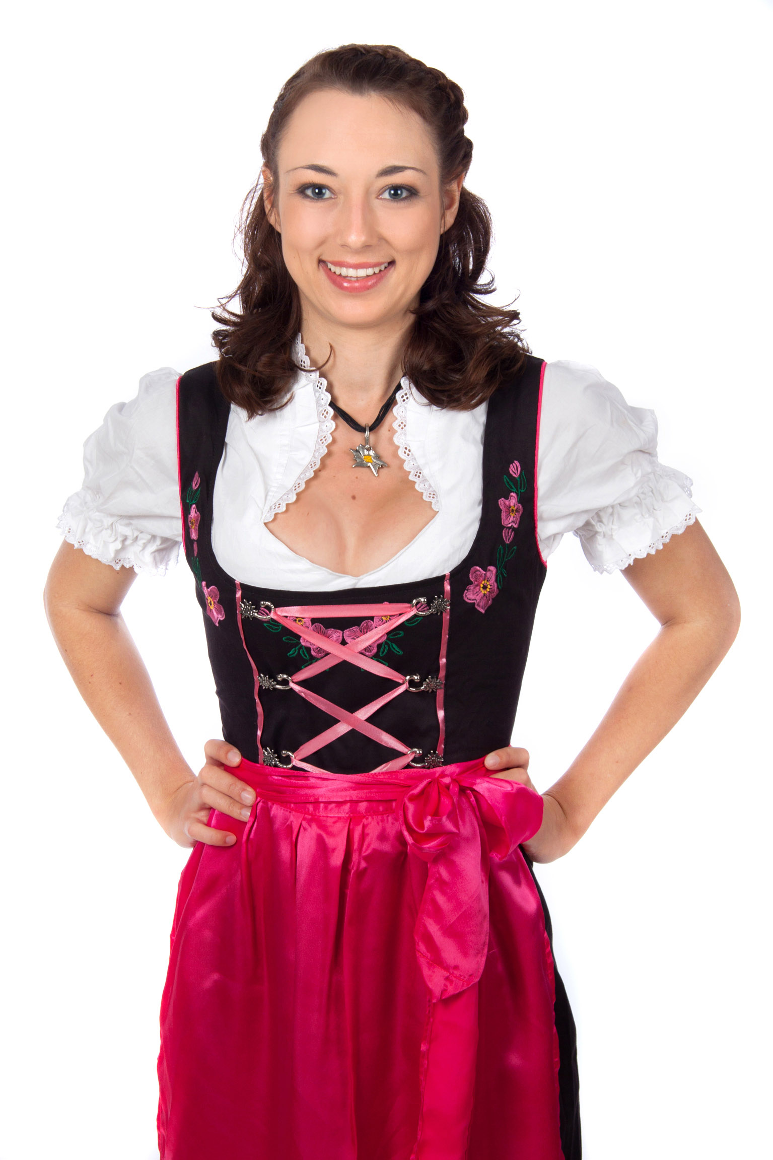 Langes Dirndl Trachtenkleid schwarz pink