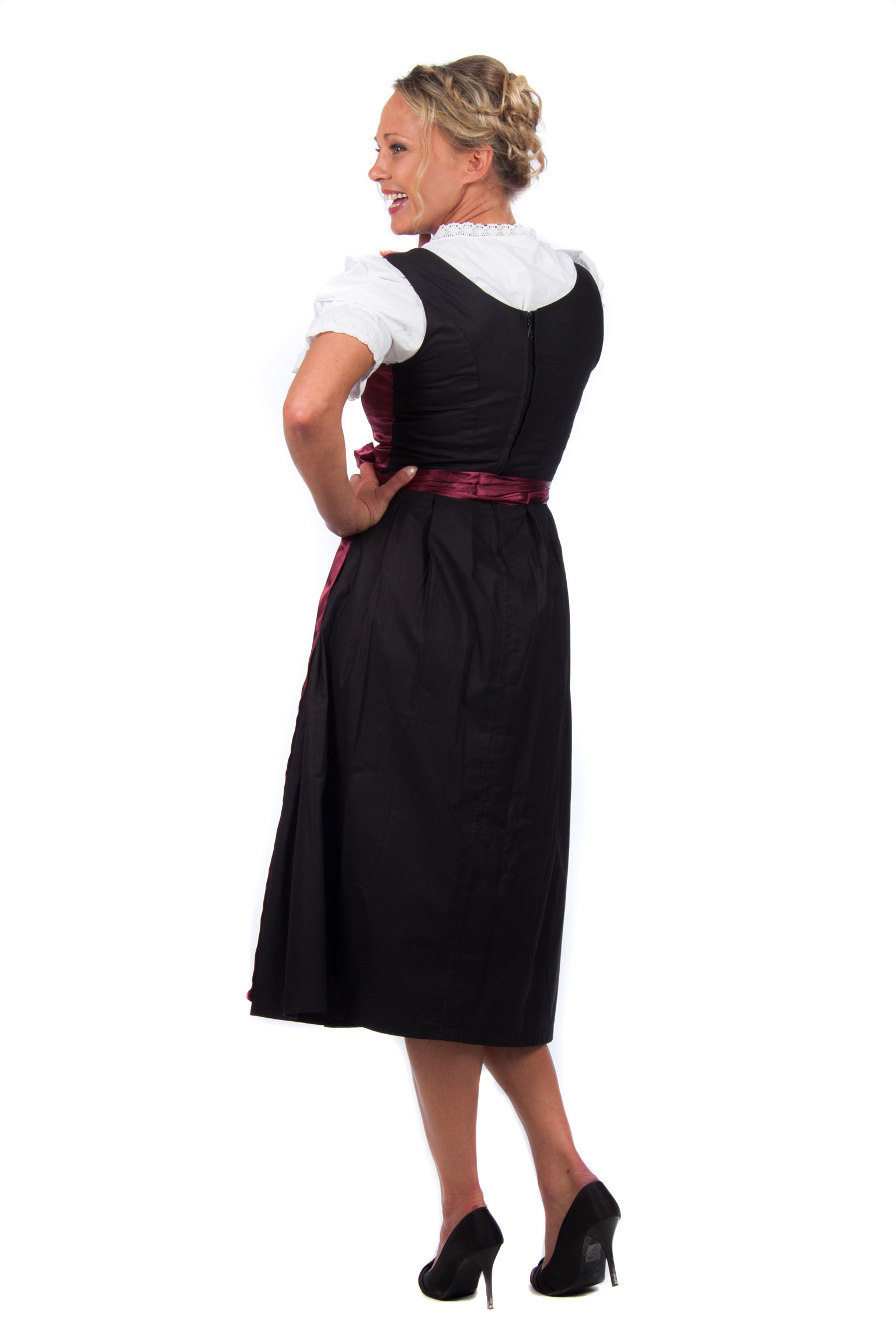 Edles Midi Dirndl rot schwarz