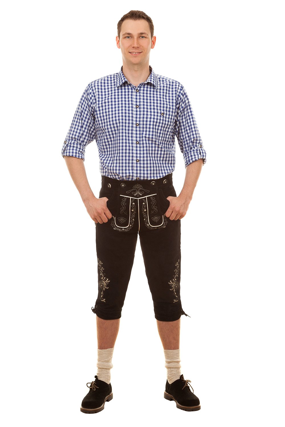 Trachtenlederhose Kniebundhose Hannes schwarz