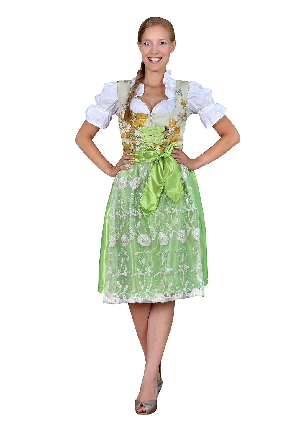 Mini Dirndl Blumen Spitze hellgrün