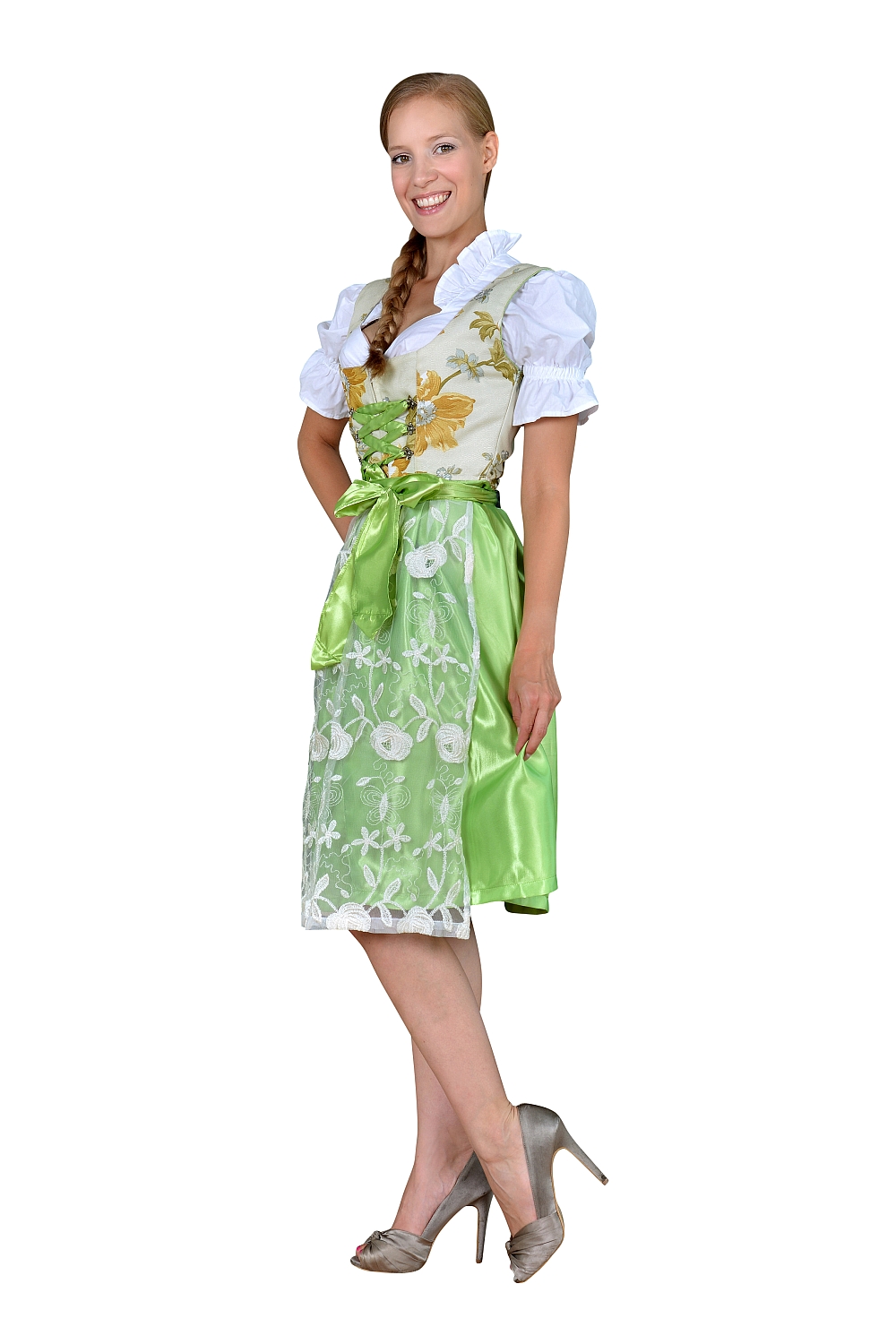 Mini Dirndl Blumen Spitze hellgrün