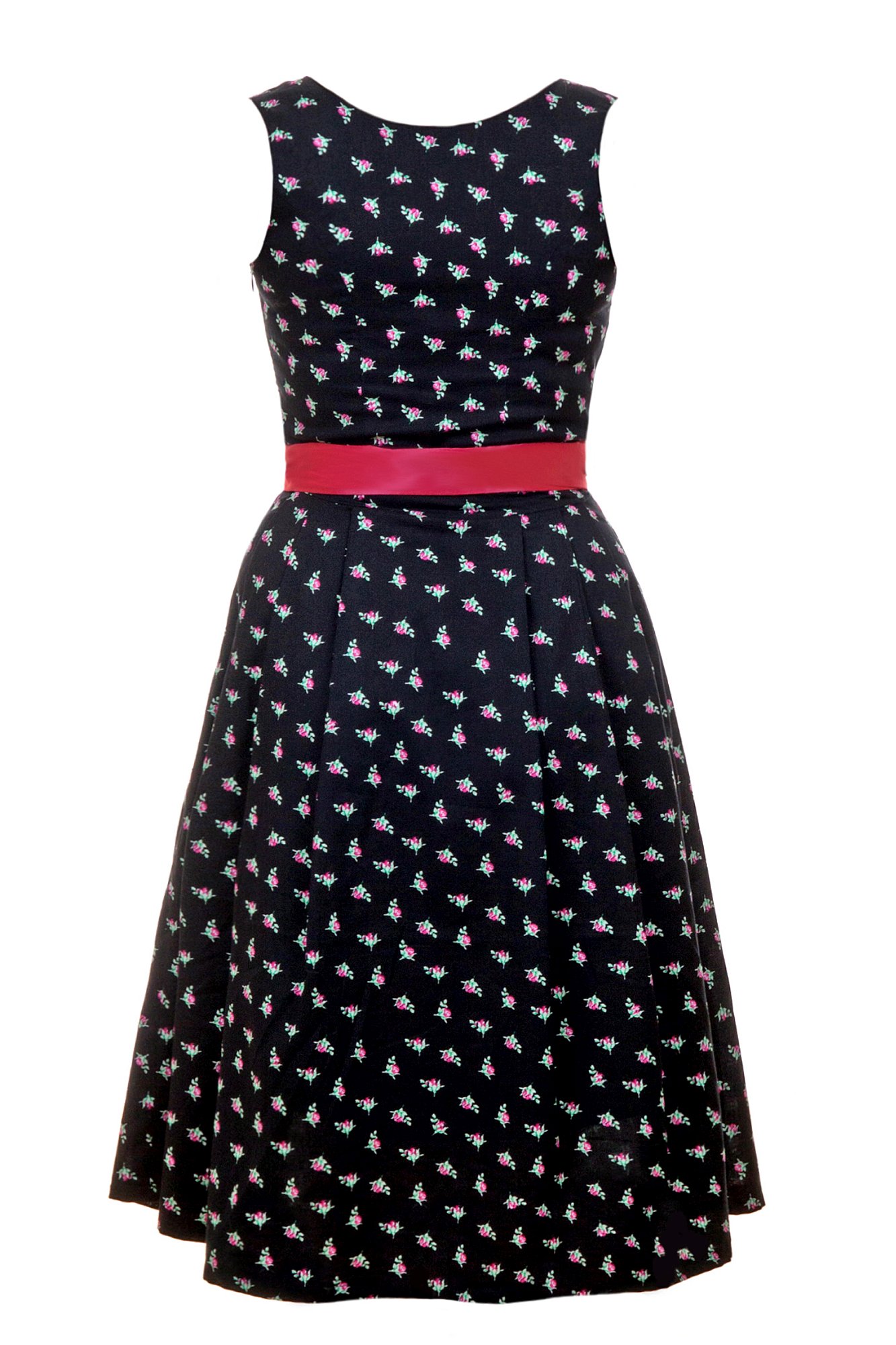 Midi Dirndl Made in Germany schwarz Blumen pink