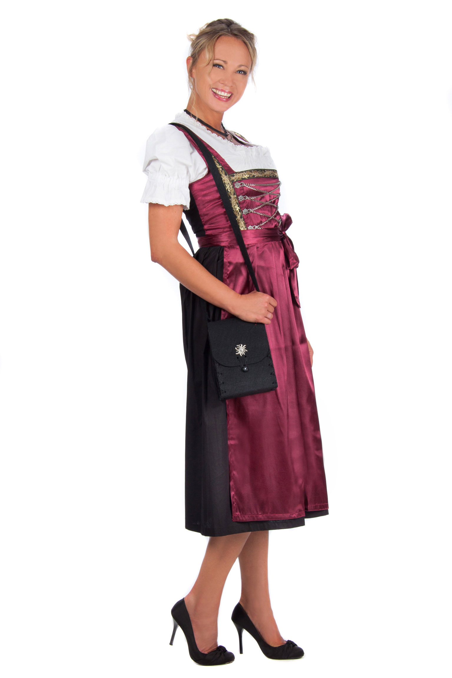 Edles Midi Dirndl rot schwarz