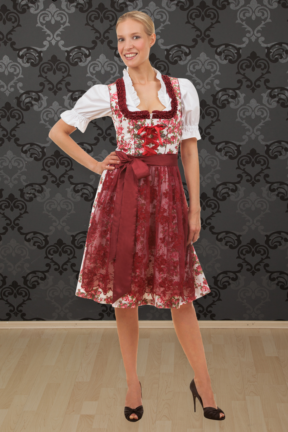 Midi Dirndl Estefania Blumen rot