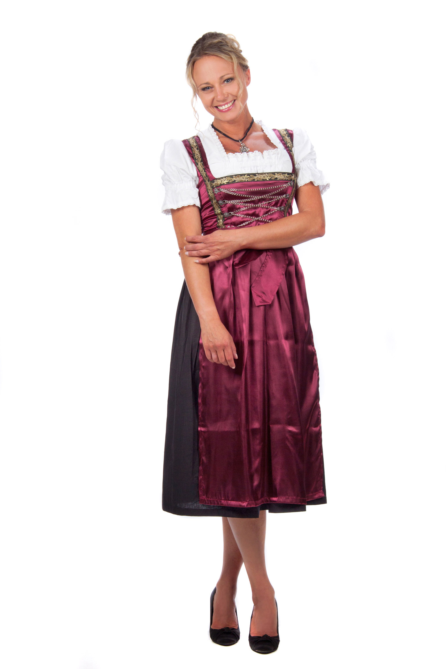 Edles Midi Dirndl rot schwarz