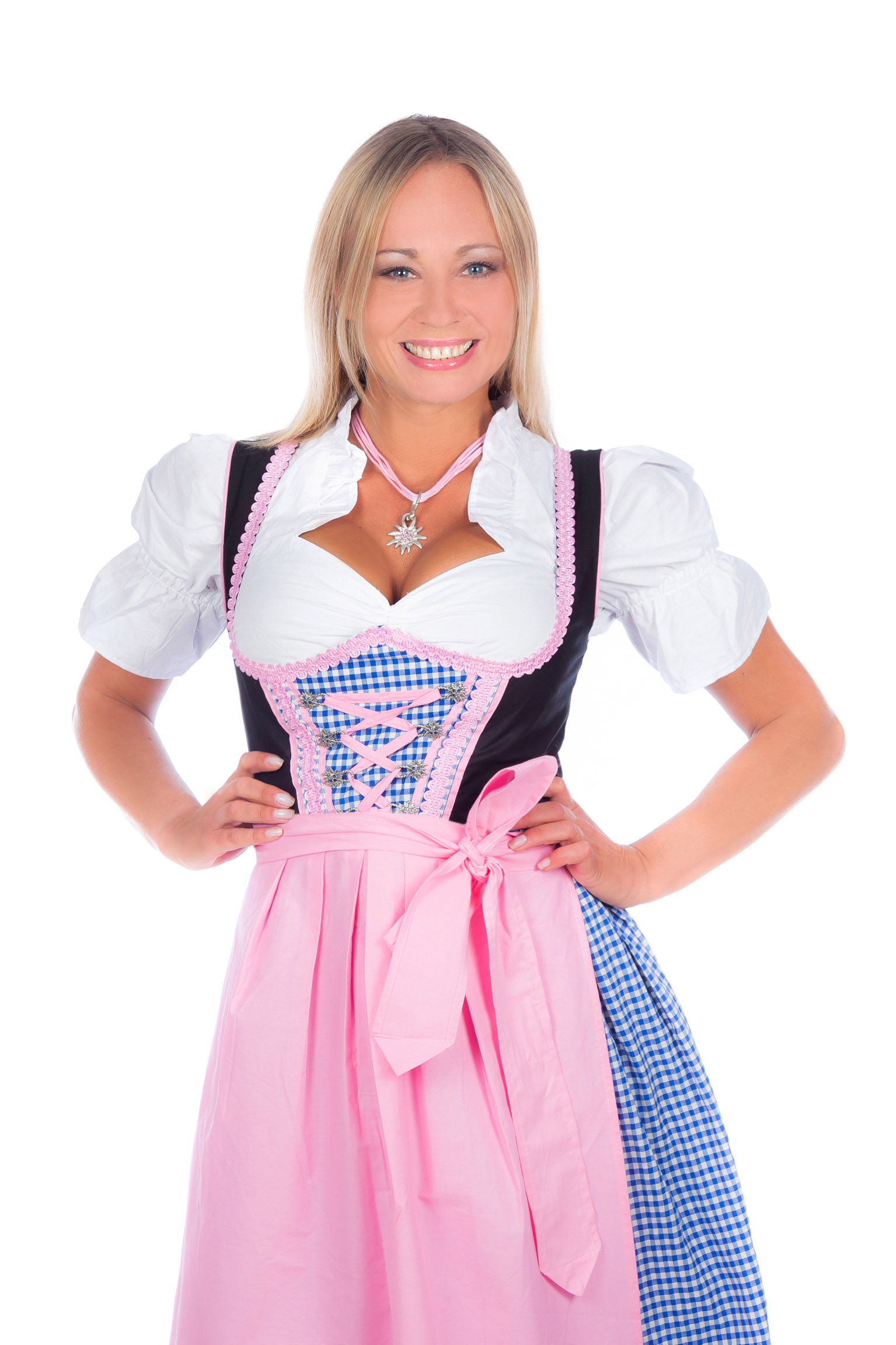 Mini Dirndl blau kariert rosa Borte