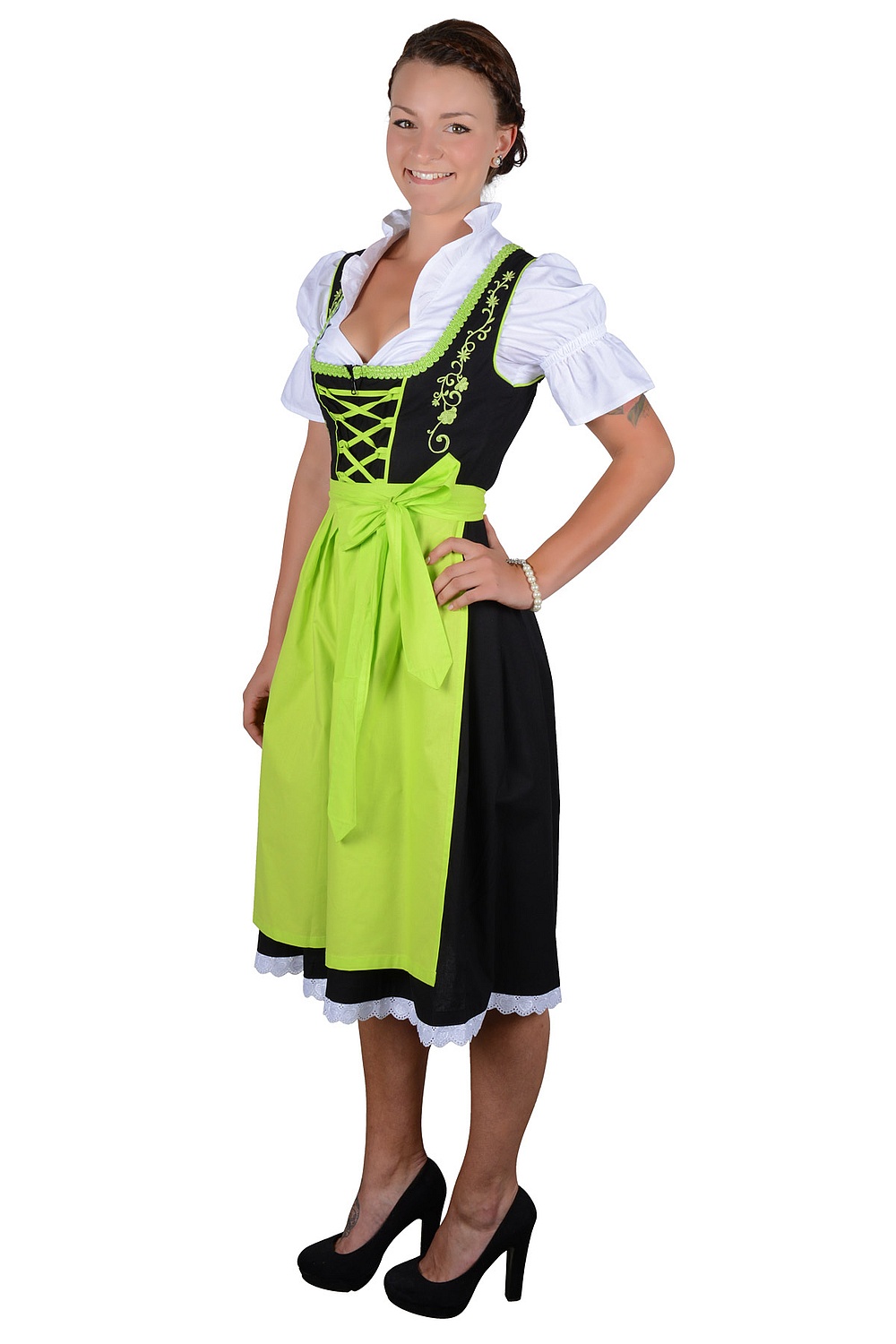 Midi Dirndl Laura schwarz grün