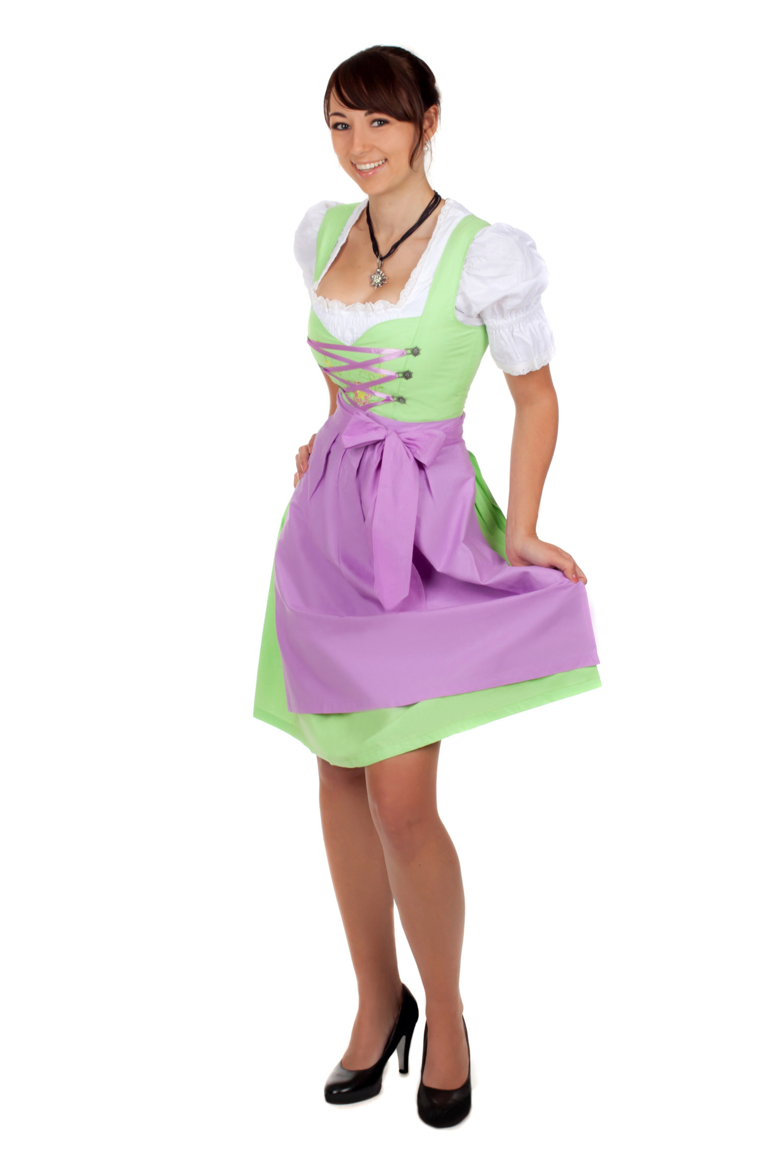 Sexy Mini Dirndl 3-teilig hellgrün lila 