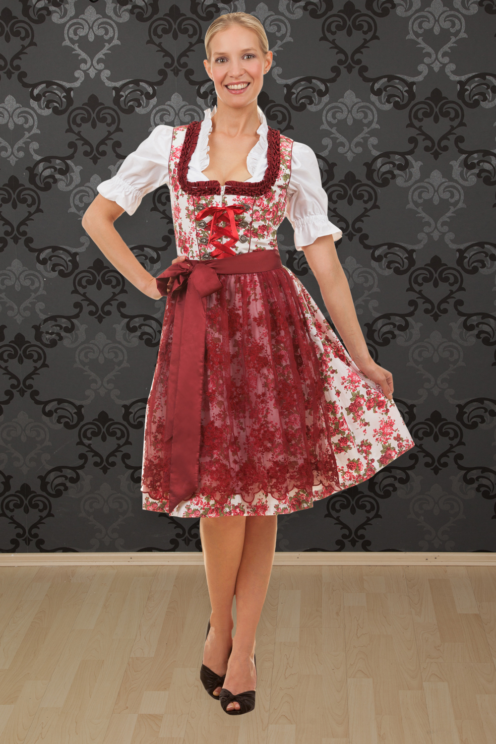 Midi Dirndl Estefania Blumen rot