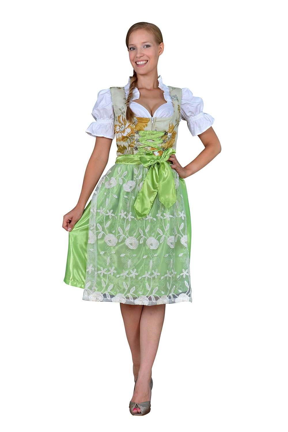 Mini Dirndl Blumen Spitze hellgrün