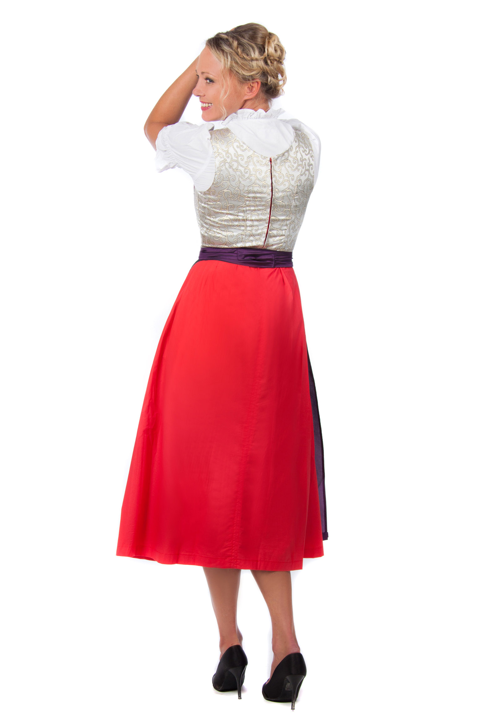 Langes Dirndl Trachtenkleid rot gold Rosen