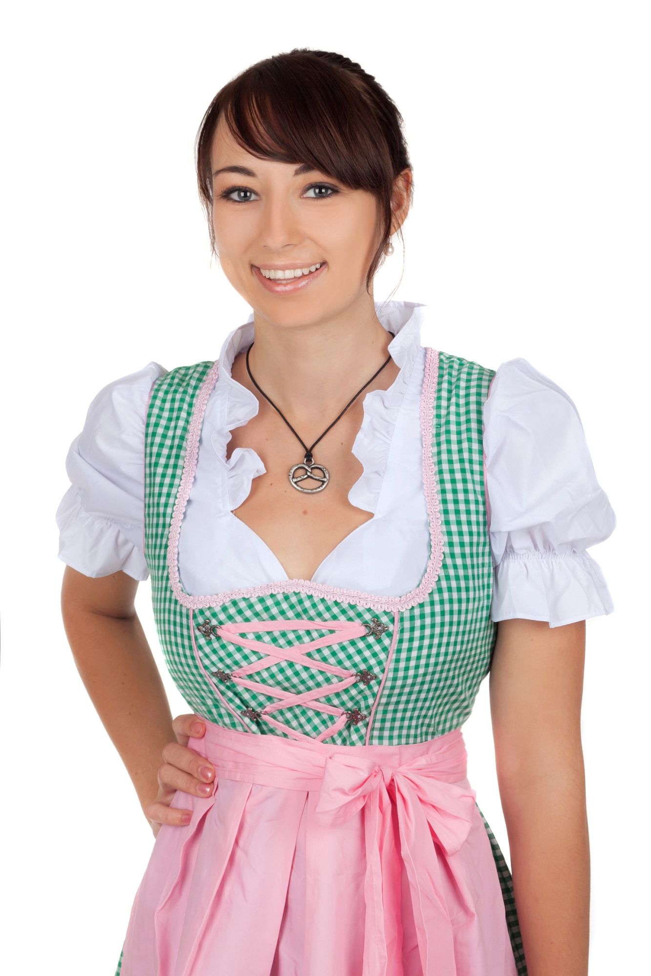 Midi Dirndl grün kariert rosa