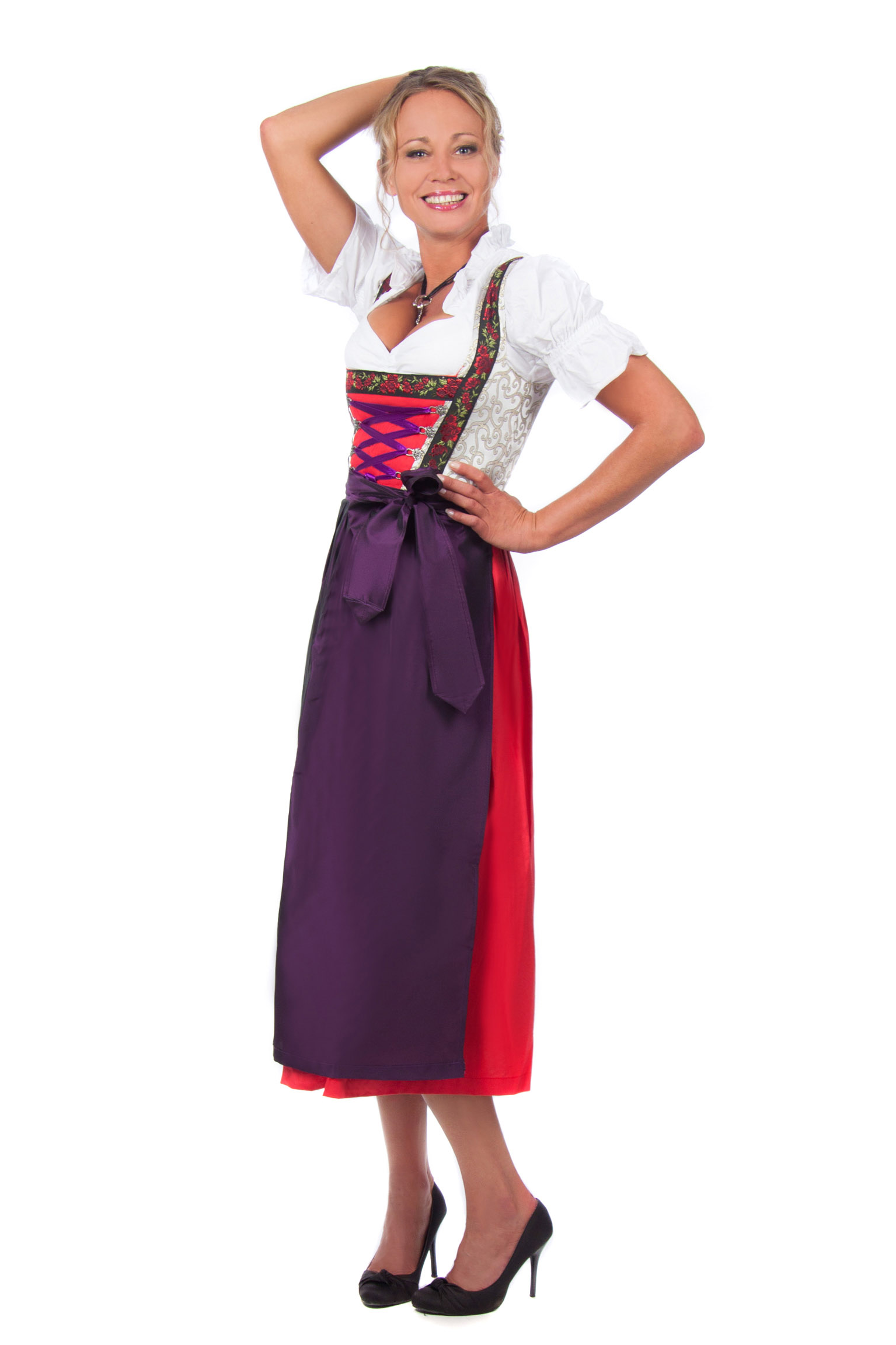 Langes Dirndl Trachtenkleid rot gold Rosen