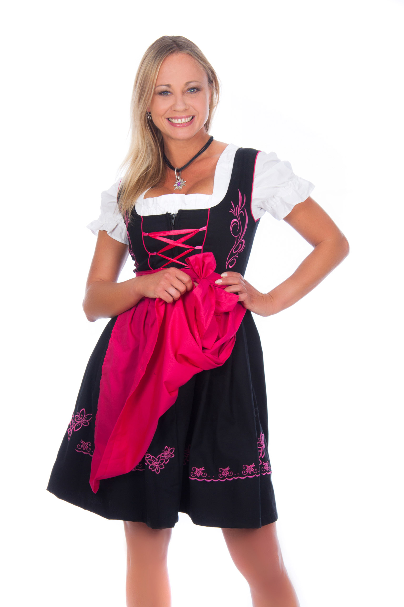 Mini Dirndl 3-teilig schwarz pink