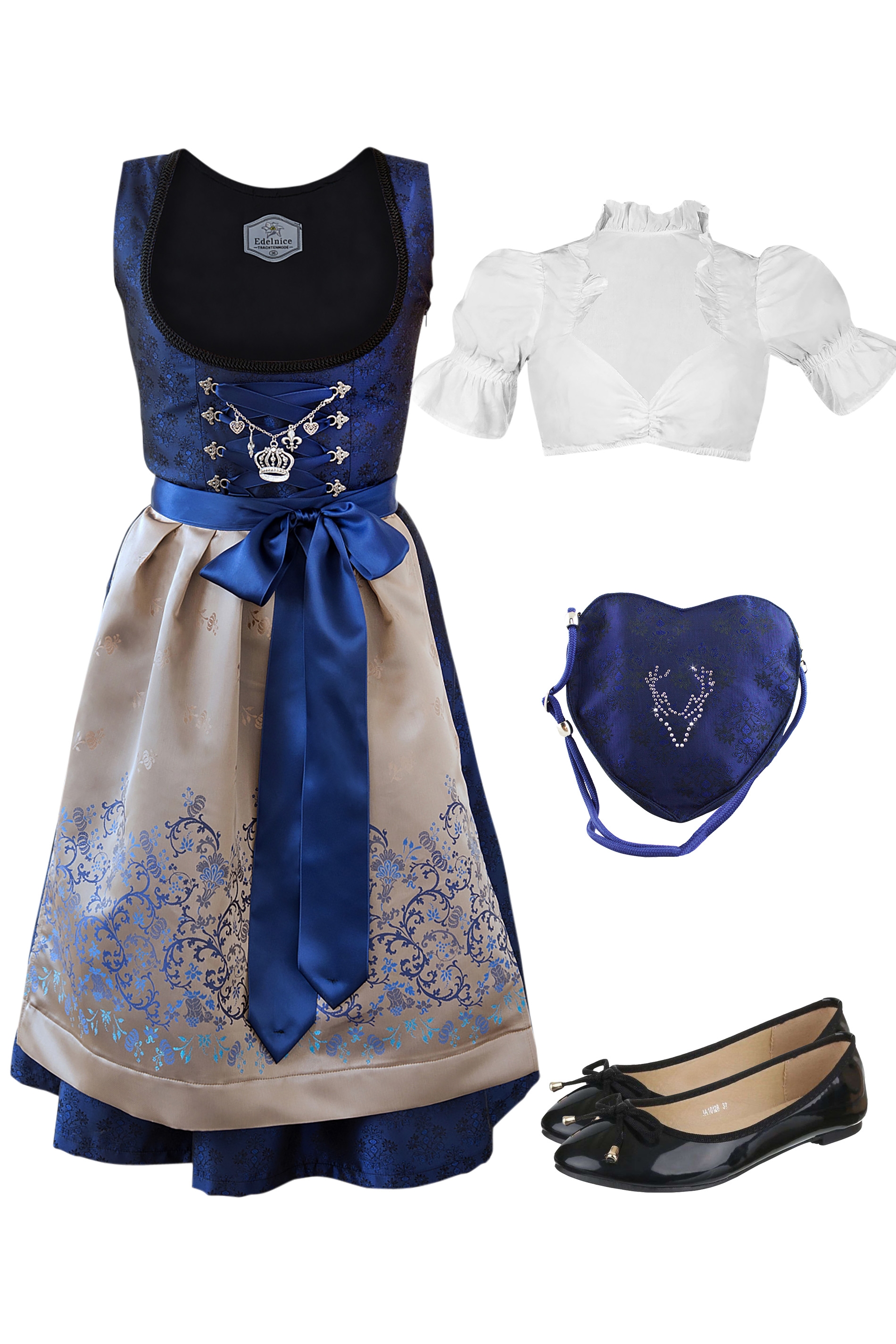 Dirndl Outfit royalblau gold