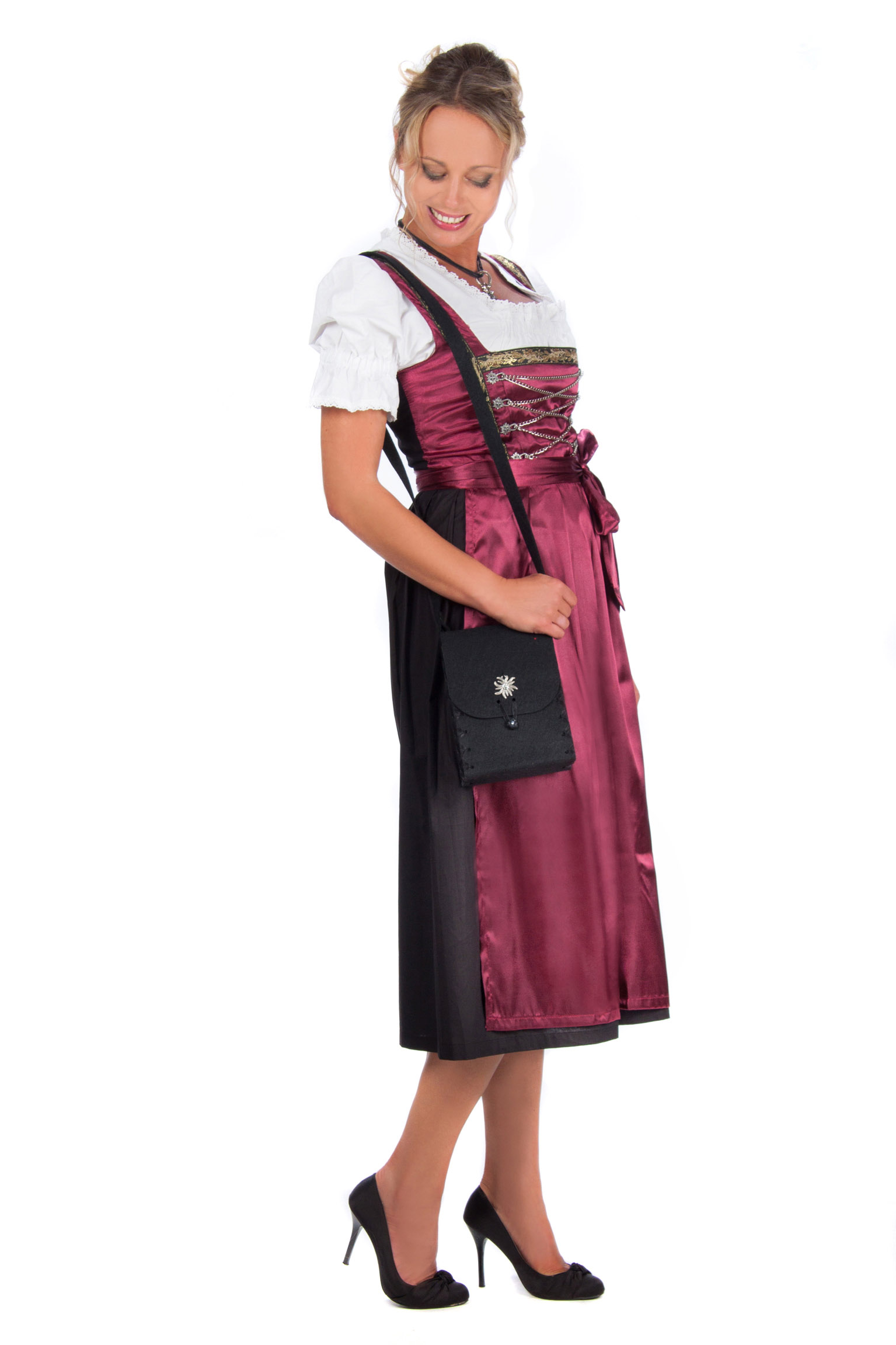 Edles Midi Dirndl rot schwarz