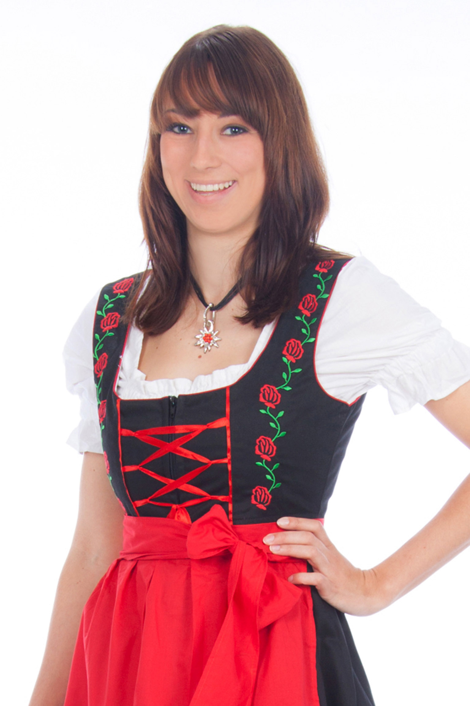 Mini Dirndl 3-teilig schwarz rot Rosen 