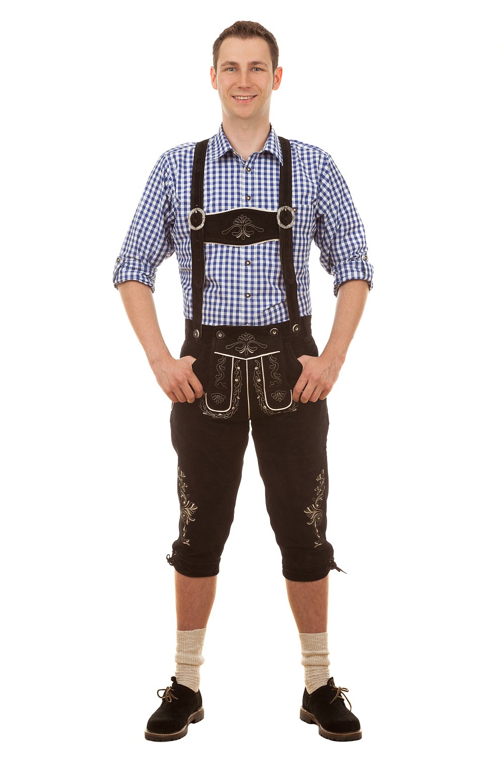 Trachtenlederhose Kniebundhose Hannes schwarz