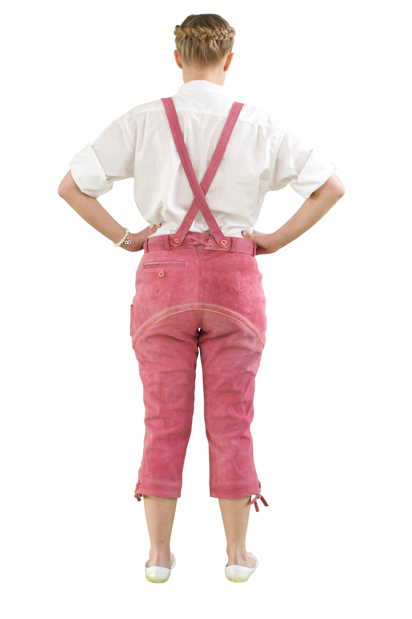 Damen Trachtenlederhose Kniebundhose pink 