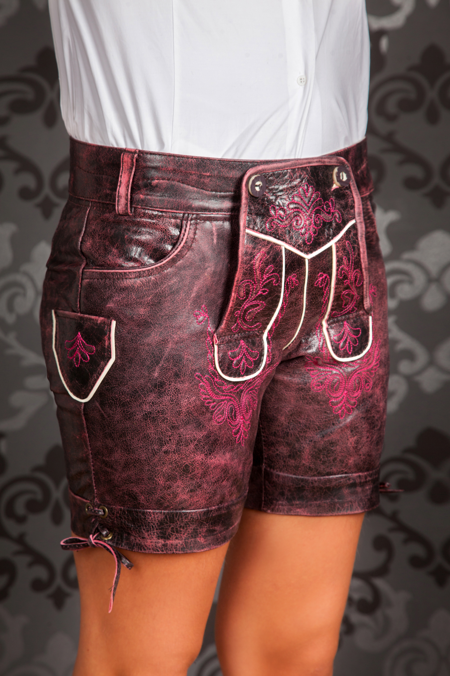 Damen Ledershorts explosive beere