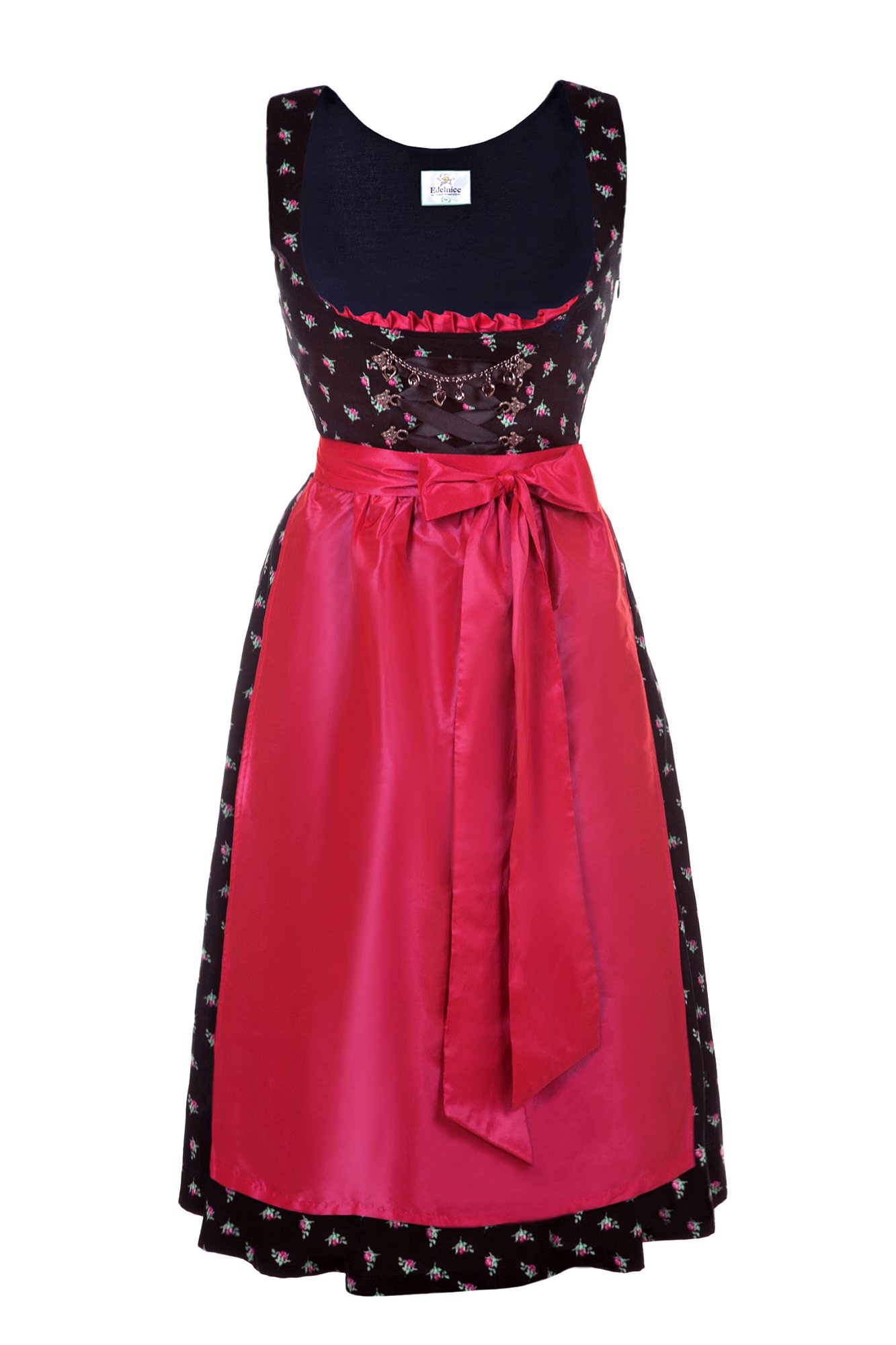 Midi Dirndl Made in Germany schwarz Blumen pink