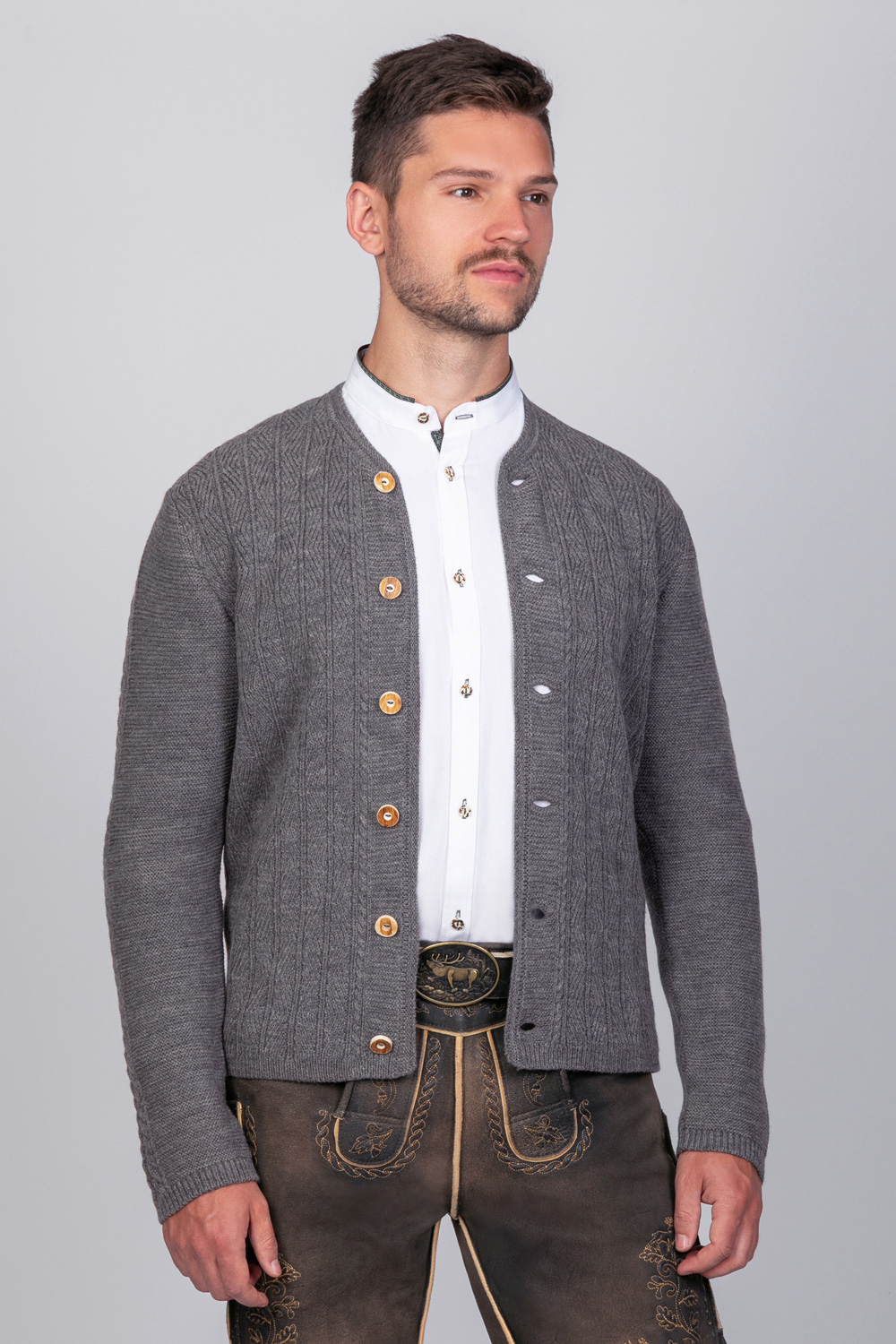 Trachten Strickjacke Leo Rauchgrau