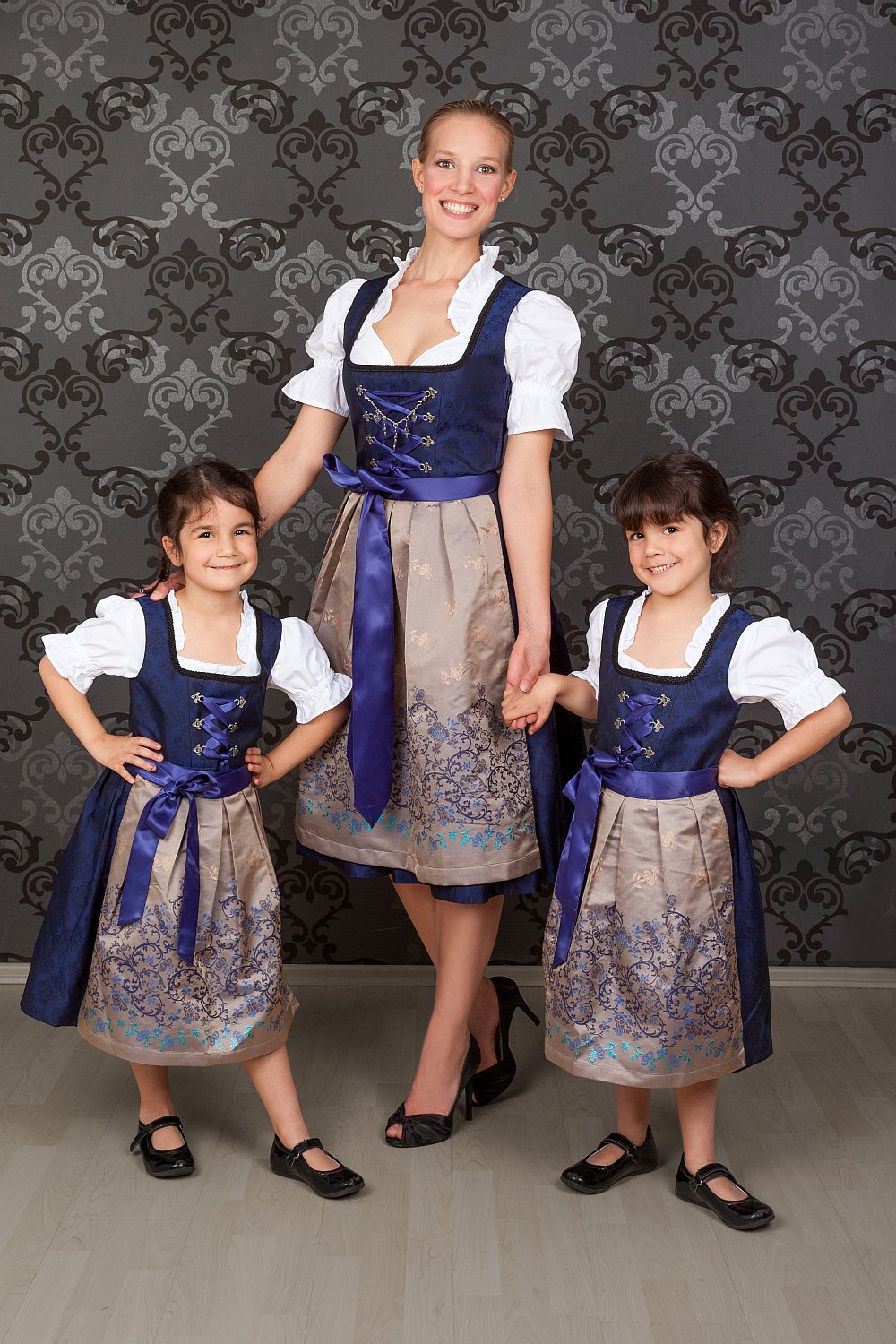 Kinder Dirndl royalblau gold