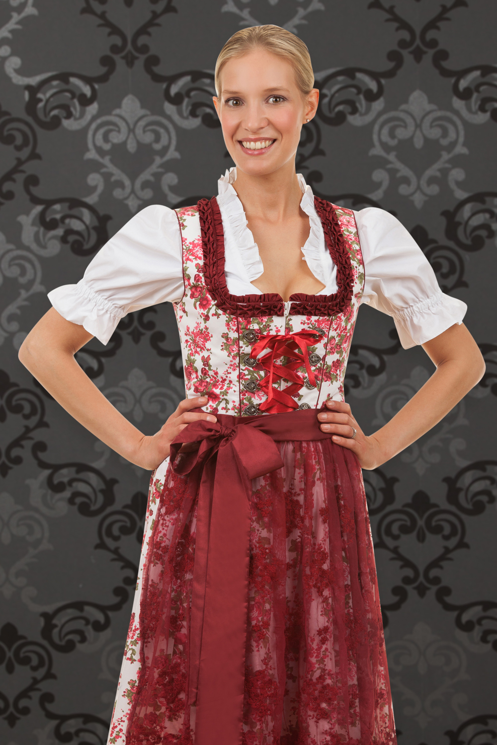 Midi Dirndl Estefania Blumen rot