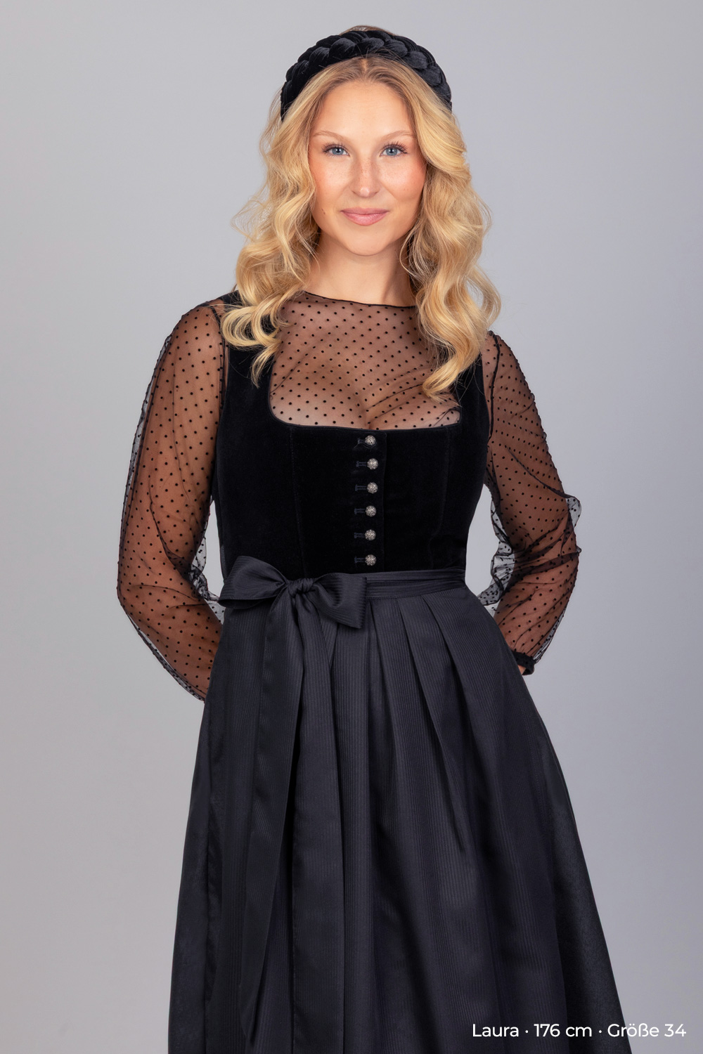 Langes Dirndl Irene Samt Schwarz