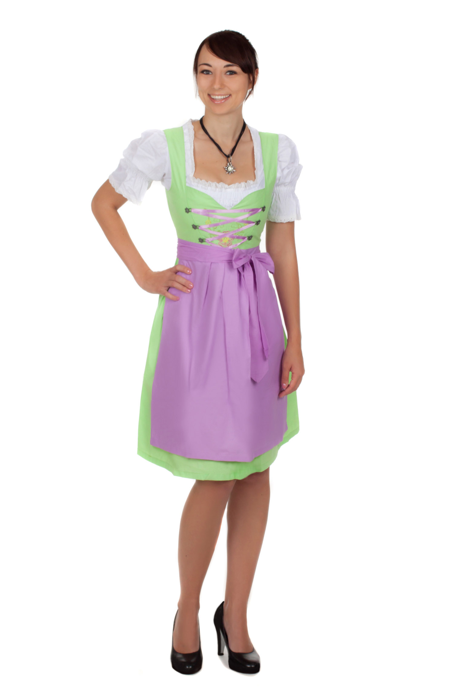 Sexy Mini Dirndl 3-teilig hellgrün lila 